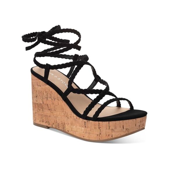 SUN STONE Womens Black 1-1/2" Platform Trinnie Toe Wedge Heeled Sandal 9.5 M - Picture 3 of 3